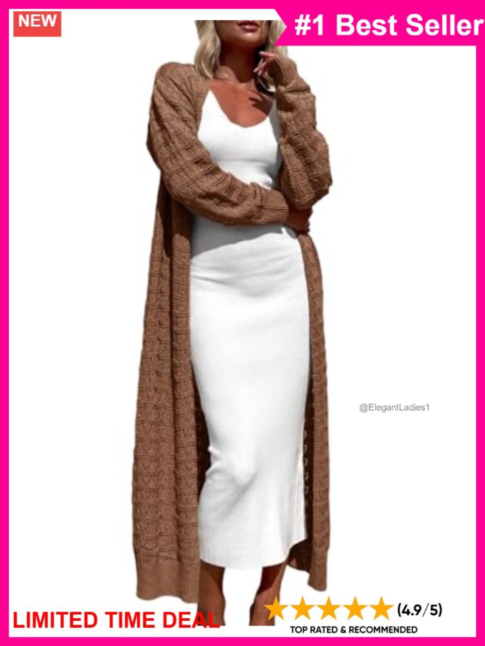 Crochet Knit Open Front Long Maxi Duster Cardigan Lightweight Acrylic